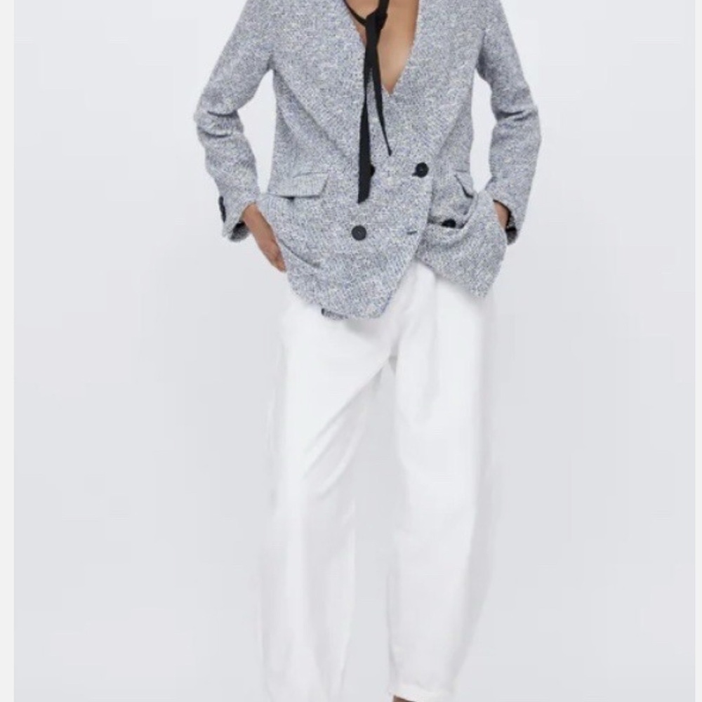 Zara Oversized Preppy Blazer Navy and White Blazer Classic Academia